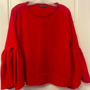 Zara Woman’s Red Bell-flare Sleeve Top / Blouse Preloved Size: Small